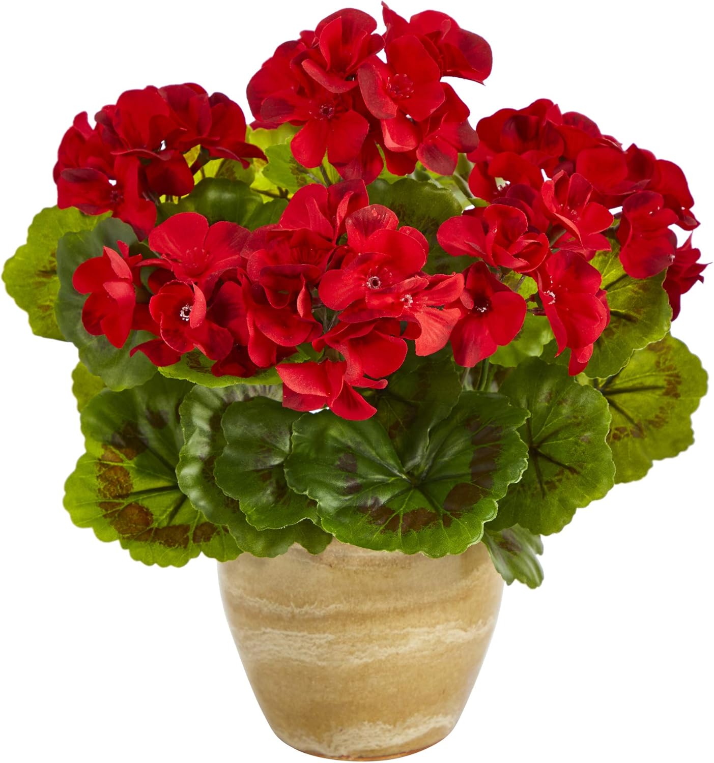 Nearly Natural 11in. Geranium Artificial Plant in Ceramic Planter UV Resistant (Indoor/Outdoor)